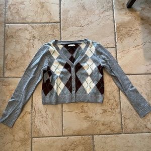 American Eagle Cropped Plaid Button Cardigan